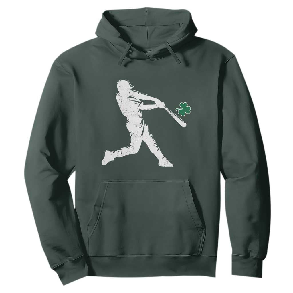 St Patricks Day Baseball Batter Silhouette Shamrock Hoodie TS11 Dark Forest Green Print Your Wear