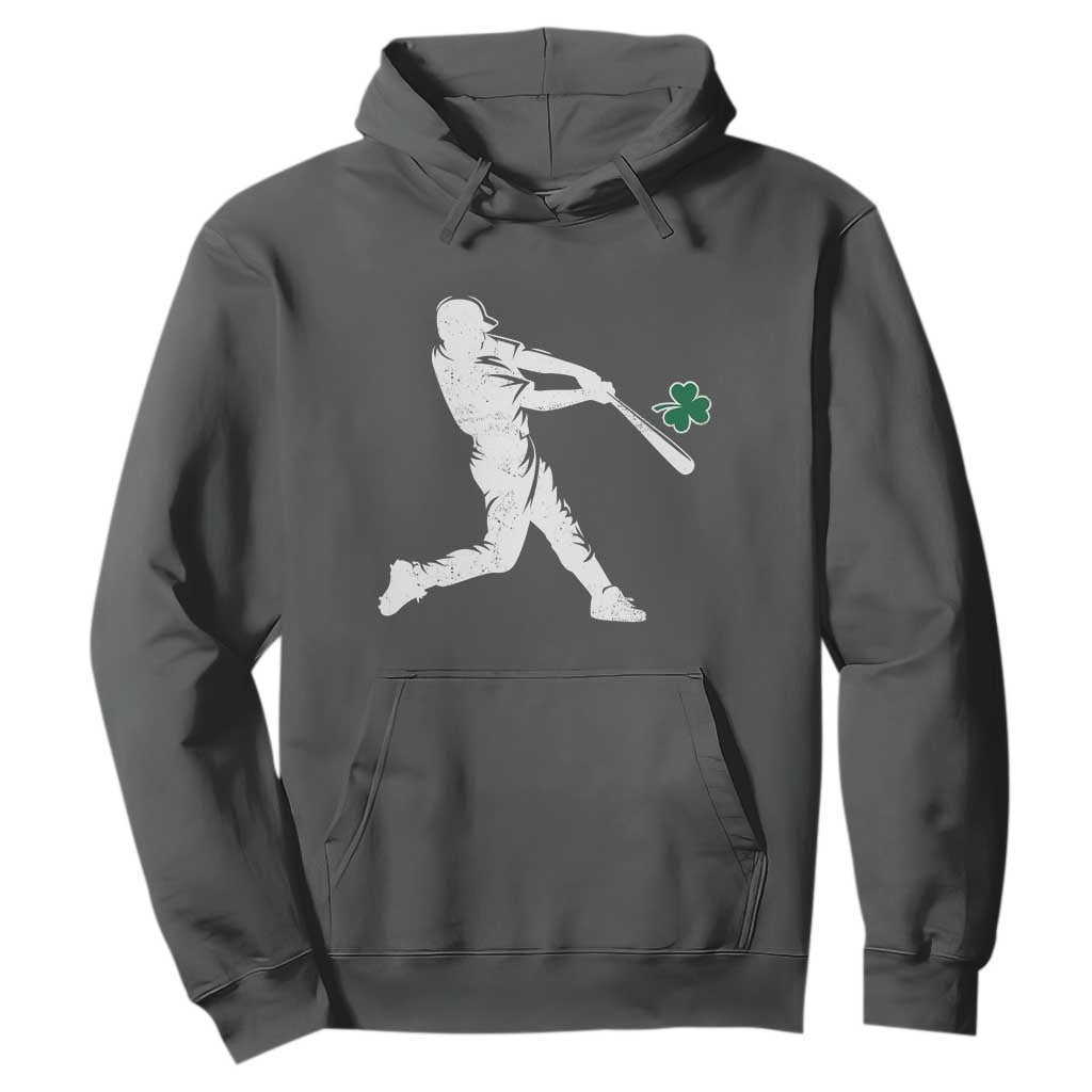 St Patricks Day Baseball Batter Silhouette Shamrock Hoodie TS11 Dark Heather Print Your Wear