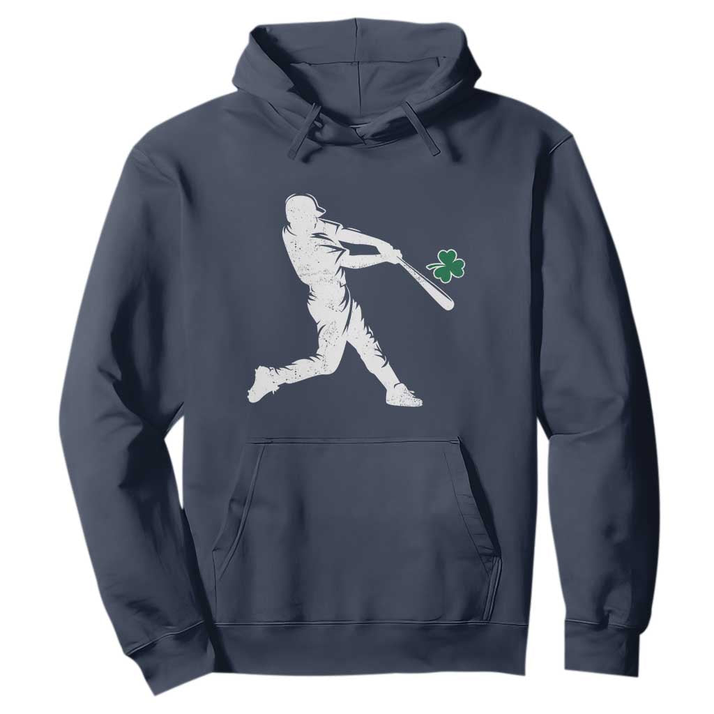 St Patricks Day Baseball Batter Silhouette Shamrock Hoodie TS11 Navy Print Your Wear