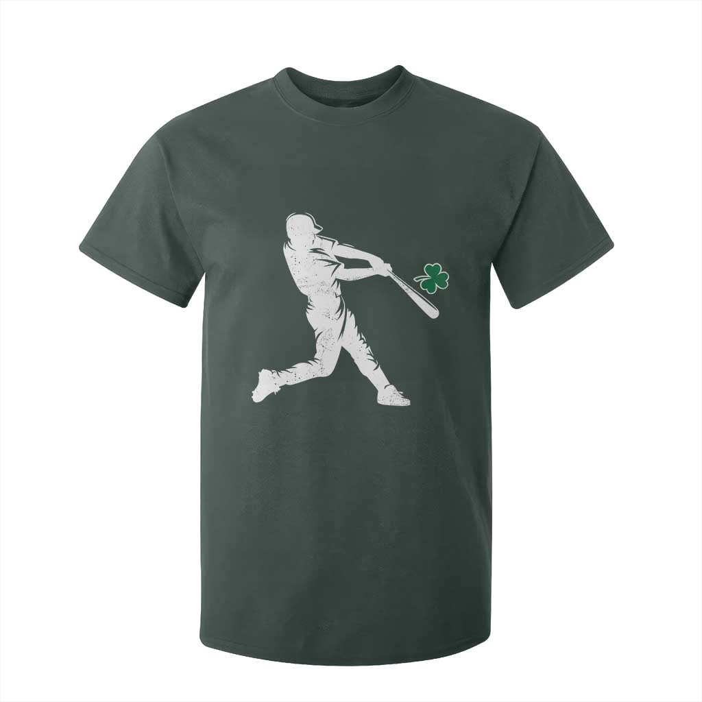 St Patricks Day Baseball Batter Silhouette Shamrock T Shirt For Kid TS11 Dark Forest Green Print Your Wear