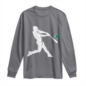 St Patricks Day Baseball Batter Silhouette Shamrock Long Sleeve Shirt TS11 Charcoal Print Your Wear