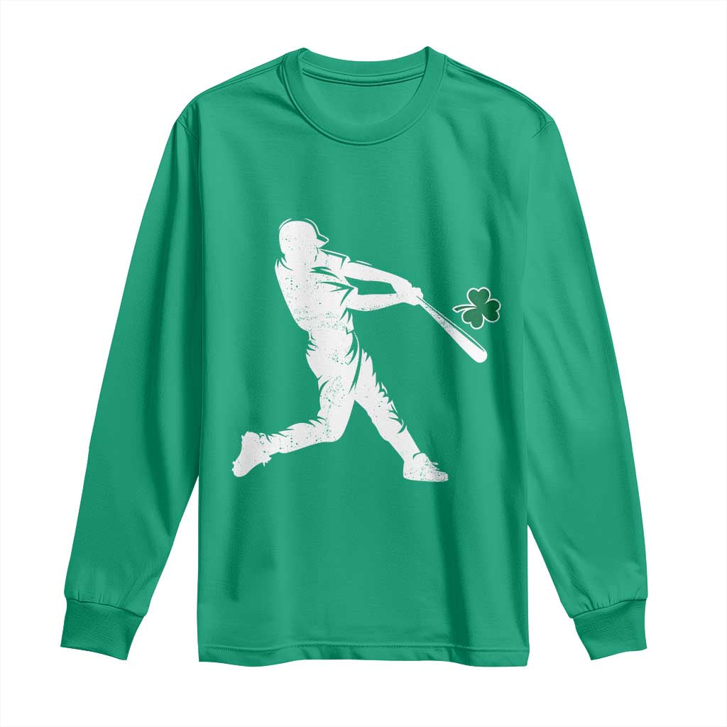 St Patricks Day Baseball Batter Silhouette Shamrock Long Sleeve Shirt TS11 Irish Green Print Your Wear