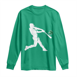 St Patricks Day Baseball Batter Silhouette Shamrock Long Sleeve Shirt TS11 Irish Green Print Your Wear