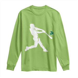 St Patricks Day Baseball Batter Silhouette Shamrock Long Sleeve Shirt TS11 Lime Print Your Wear