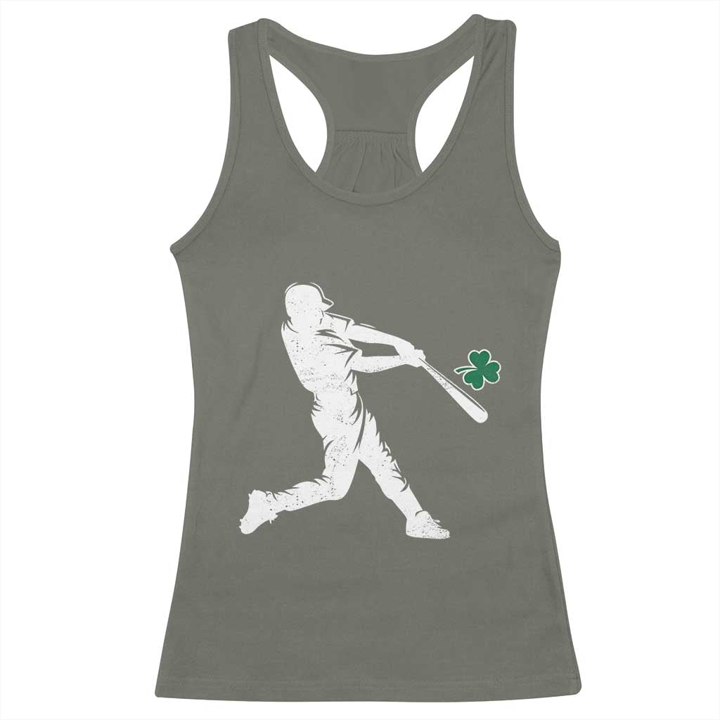 St Patricks Day Baseball Batter Silhouette Shamrock Racerback Tank Top TS11 Military Green Print Your Wear