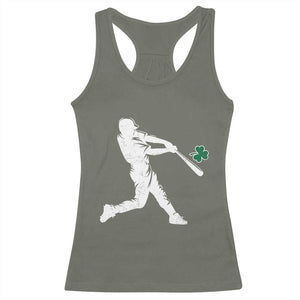 St Patricks Day Baseball Batter Silhouette Shamrock Racerback Tank Top TS11 Military Green Print Your Wear