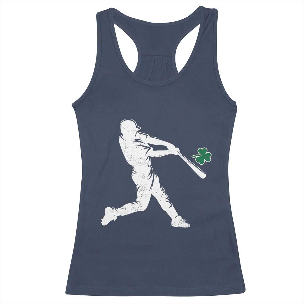 St Patricks Day Baseball Batter Silhouette Shamrock Racerback Tank Top TS11 Navy Print Your Wear