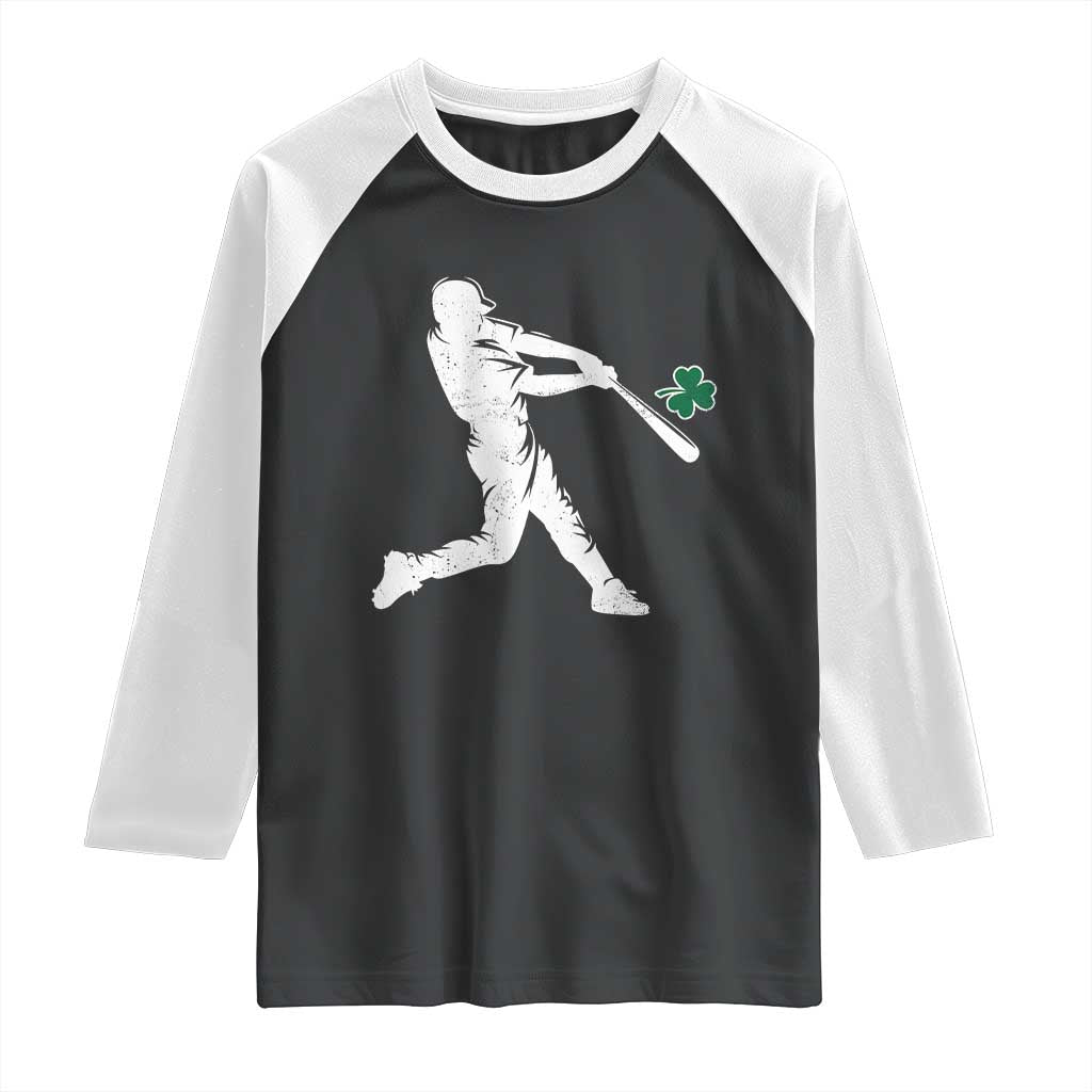 St Patricks Day Baseball Batter Silhouette Shamrock Raglan Shirt TS11 Black White Print Your Wear