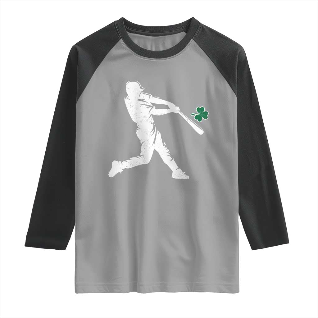 St Patricks Day Baseball Batter Silhouette Shamrock Raglan Shirt TS11 Sport Gray Black Print Your Wear
