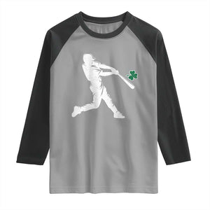 St Patricks Day Baseball Batter Silhouette Shamrock Raglan Shirt TS11 Sport Gray Black Print Your Wear