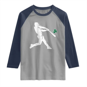 St Patricks Day Baseball Batter Silhouette Shamrock Raglan Shirt TS11 Sport Gray Navy Print Your Wear