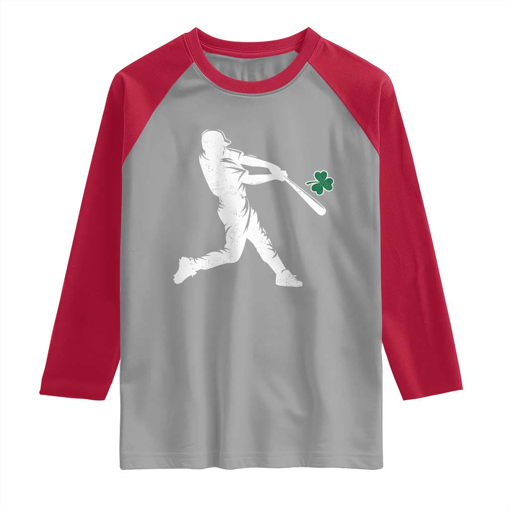 St Patricks Day Baseball Batter Silhouette Shamrock Raglan Shirt TS11 Sport Gray Red Print Your Wear