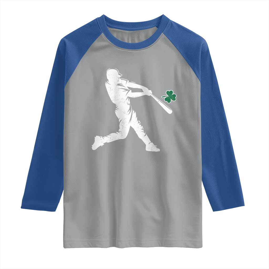 St Patricks Day Baseball Batter Silhouette Shamrock Raglan Shirt TS11 Sport Gray Royal Print Your Wear