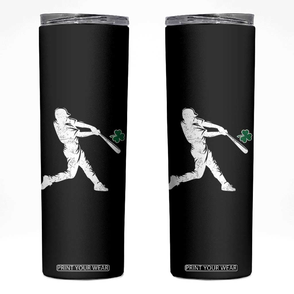St Patricks Day Baseball Batter Silhouette Shamrock Skinny Tumbler TS11 Black Print Your Wear