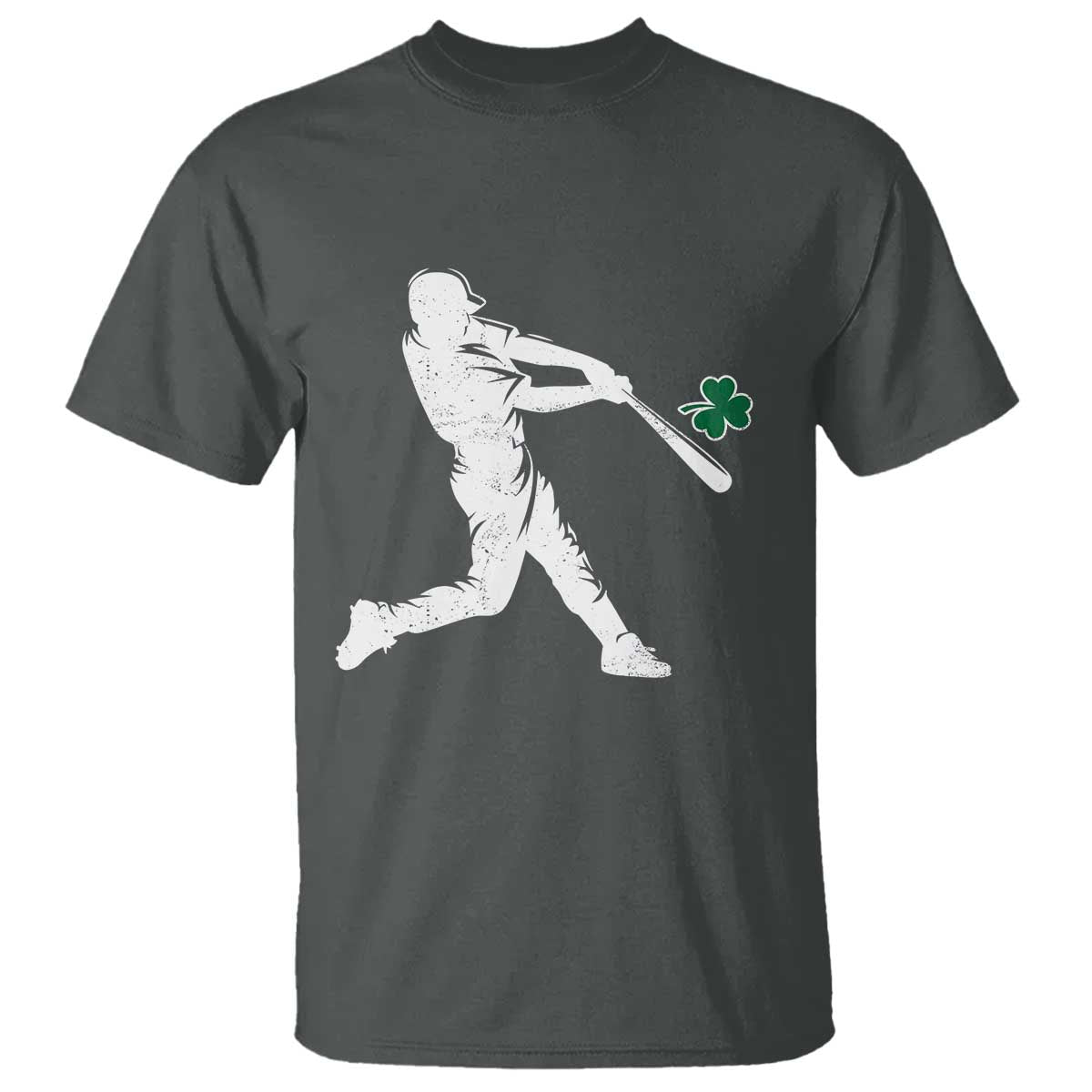 St Patricks Day Baseball Batter Silhouette Shamrock T Shirt TS11 Dark Heather Print Your Wear