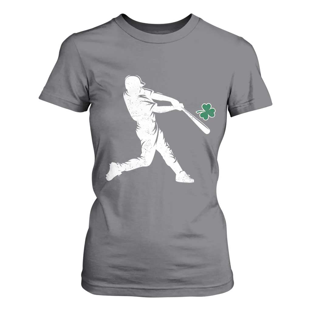 St Patricks Day Baseball Batter Silhouette Shamrock T Shirt For Women TS11 Charcoal Print Your Wear