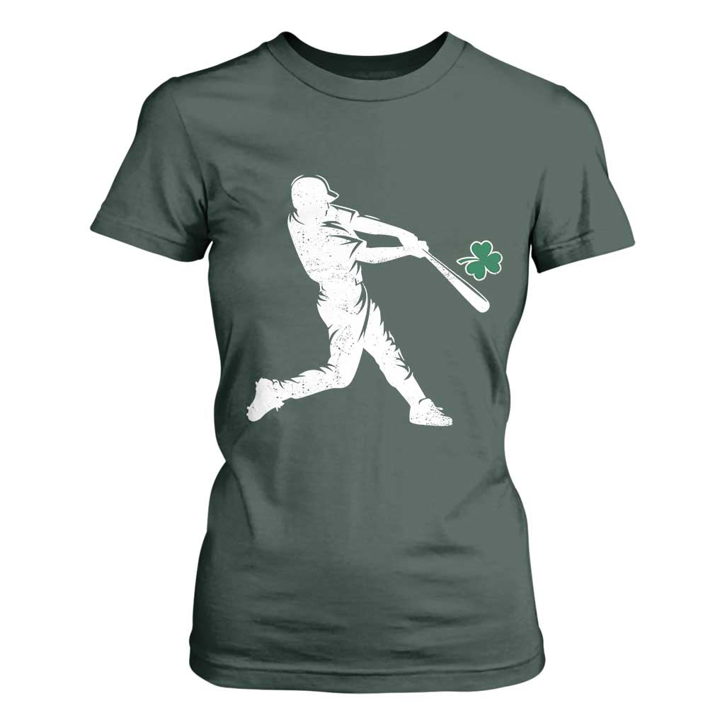 St Patricks Day Baseball Batter Silhouette Shamrock T Shirt For Women TS11 Dark Forest Green Print Your Wear