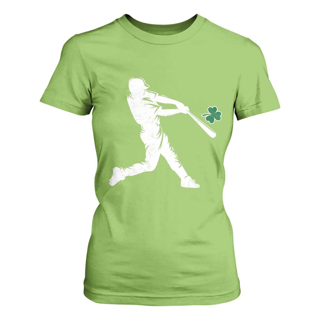 St Patricks Day Baseball Batter Silhouette Shamrock T Shirt For Women TS11 Lime Print Your Wear
