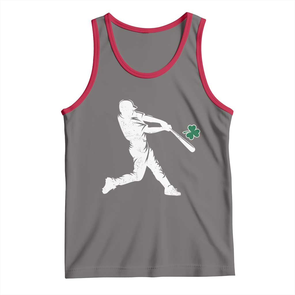 St Patricks Day Baseball Batter Silhouette Shamrock Tank Top TS11 Deep Heather Red Print Your Wear