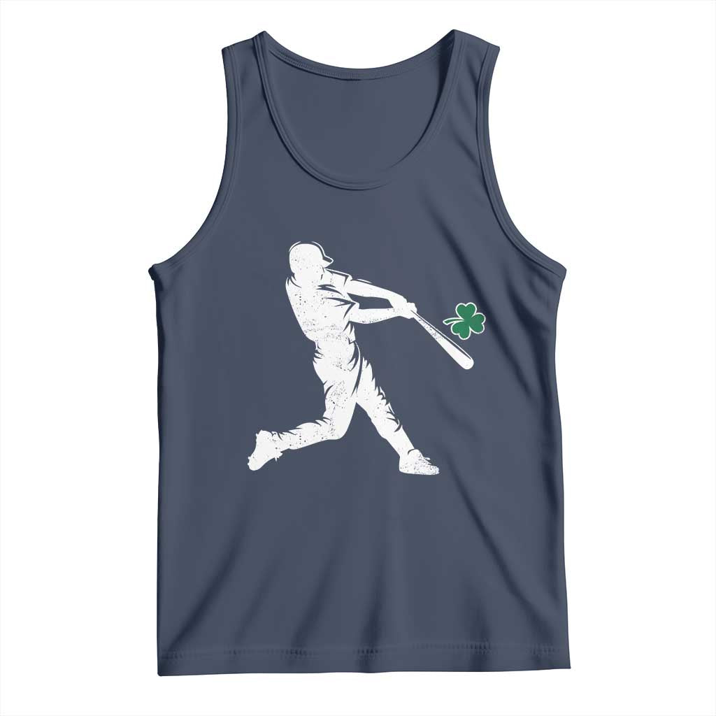 St Patricks Day Baseball Batter Silhouette Shamrock Tank Top TS11 Navy Print Your Wear