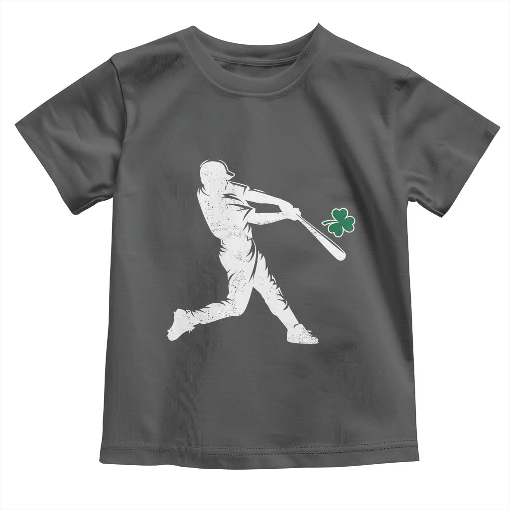 St Patricks Day Baseball Batter Silhouette Shamrock Toddler T Shirt TS11 Dark Heather Print Your Wear