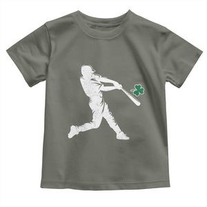St Patricks Day Baseball Batter Silhouette Shamrock Toddler T Shirt TS11 Military Green Print Your Wear