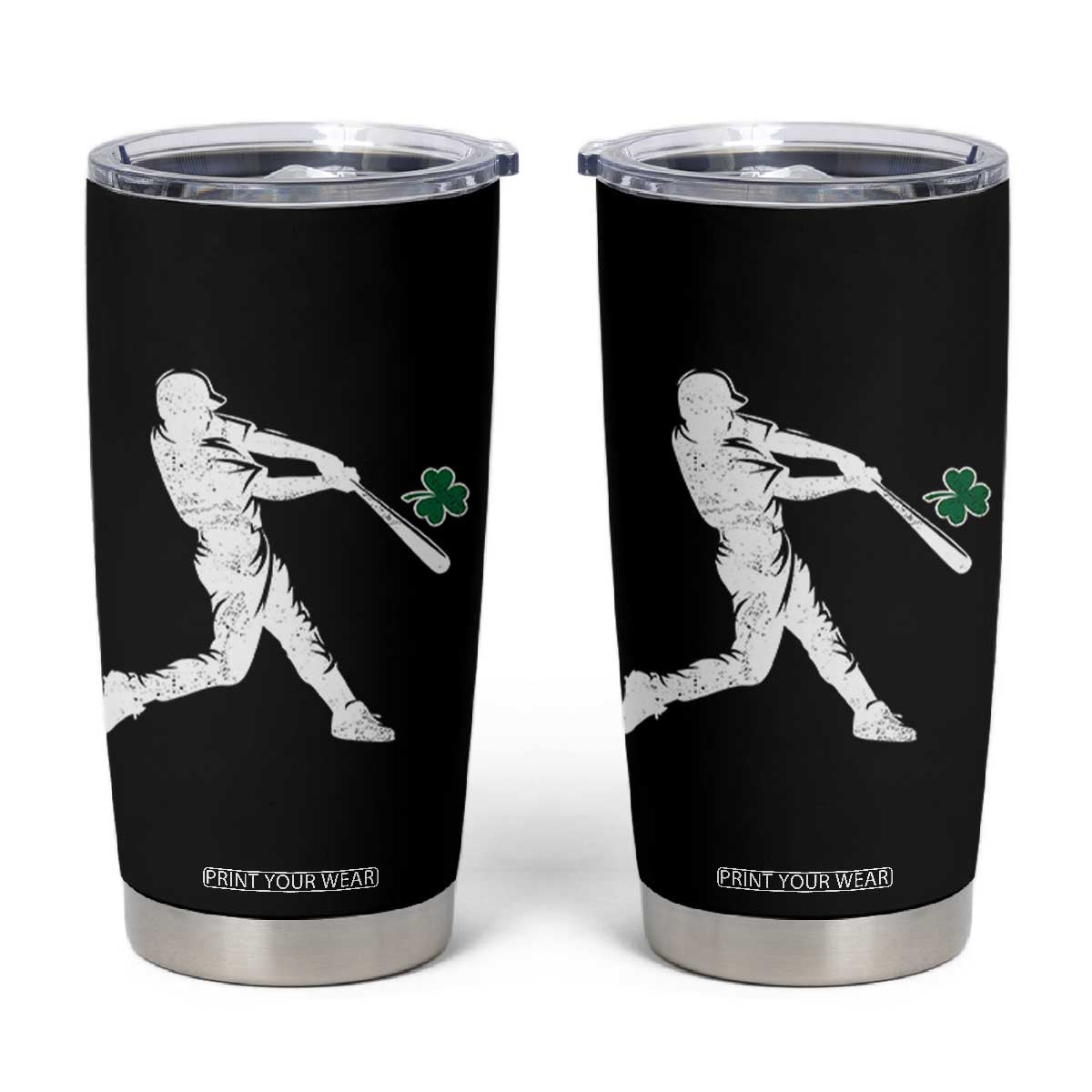 St Patricks Day Baseball Batter Silhouette Shamrock Tumbler Cup TS11 Black Print Your Wear