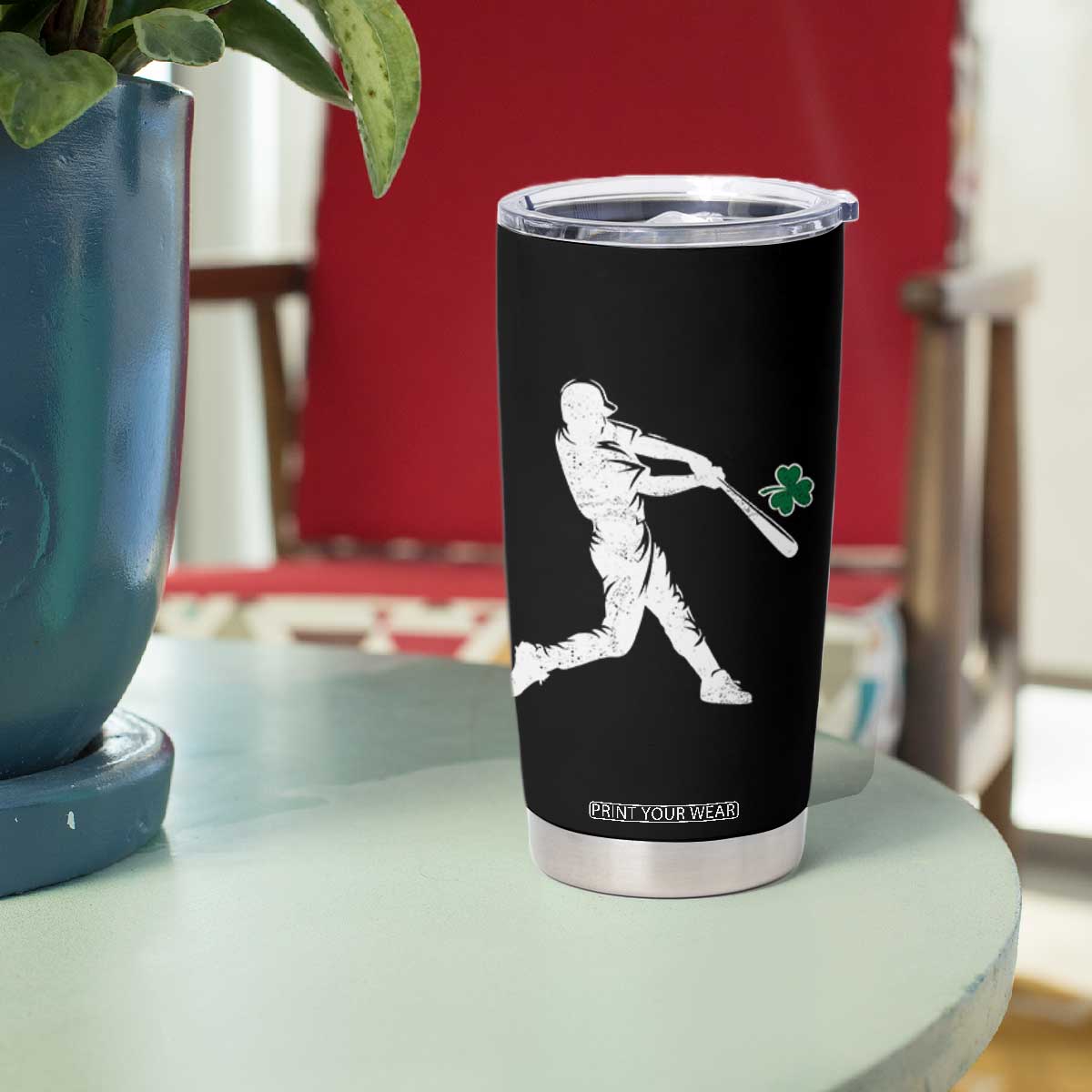 St Patricks Day Baseball Batter Silhouette Shamrock Tumbler Cup TS11 Print Your Wear