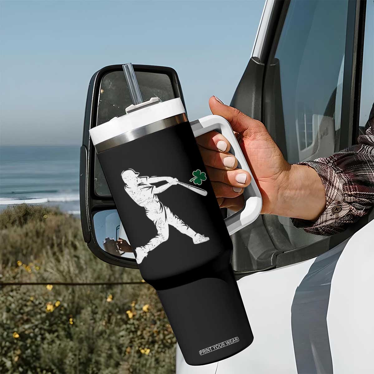 St Patricks Day Baseball Batter Silhouette Shamrock Tumbler With Handle TS11 Print Your Wear