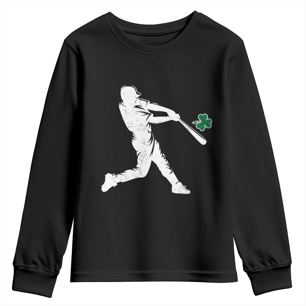 St Patricks Day Baseball Batter Silhouette Shamrock Youth Sweatshirt TS11 Black Print Your Wear