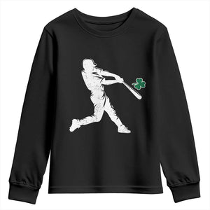 St Patricks Day Baseball Batter Silhouette Shamrock Youth Sweatshirt TS11 Black Print Your Wear