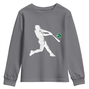 St Patricks Day Baseball Batter Silhouette Shamrock Youth Sweatshirt TS11 Charcoal Print Your Wear