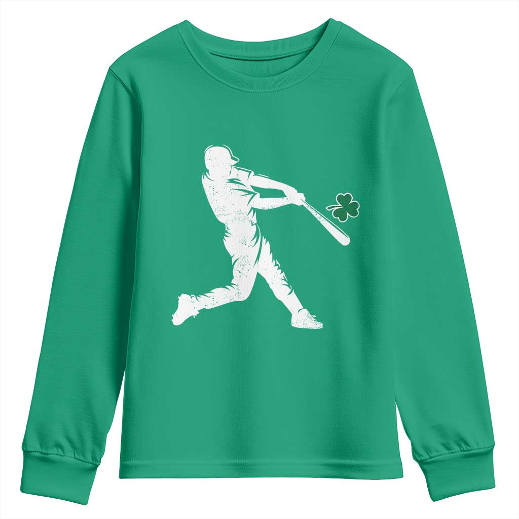 St Patricks Day Baseball Batter Silhouette Shamrock Youth Sweatshirt TS11 Irish Green Print Your Wear