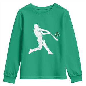 St Patricks Day Baseball Batter Silhouette Shamrock Youth Sweatshirt TS11 Irish Green Print Your Wear