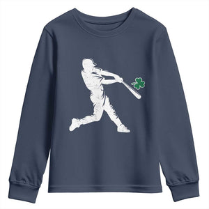 St Patricks Day Baseball Batter Silhouette Shamrock Youth Sweatshirt TS11 Navy Print Your Wear