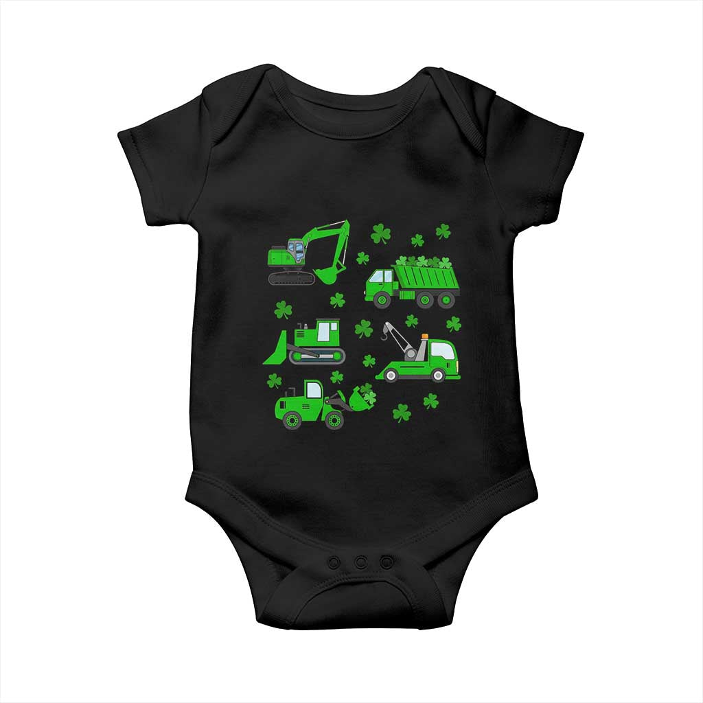 Funny St Patricks Day Construction Trucks Irish Shamrock Baby Onesie TS11 Black Print Your Wear