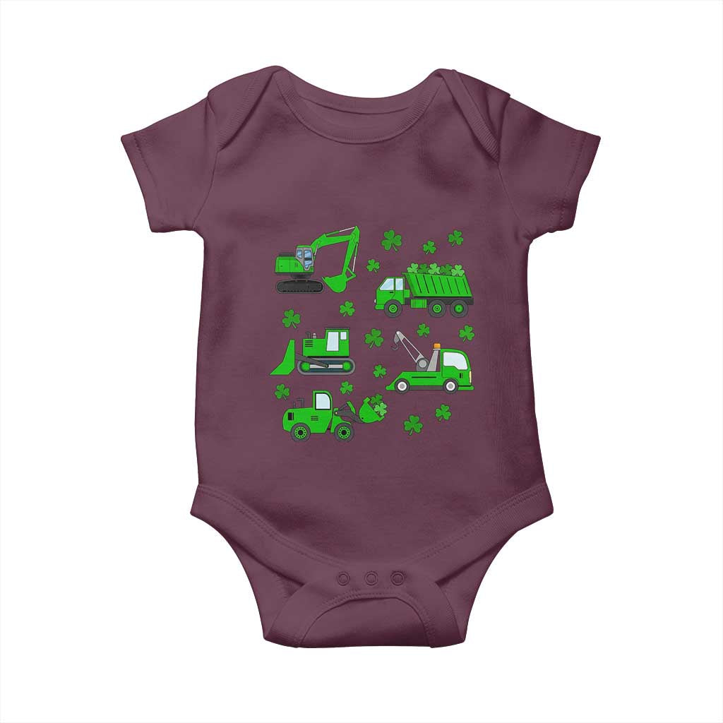 Funny St Patricks Day Construction Trucks Irish Shamrock Baby Onesie TS11 Maroon Print Your Wear