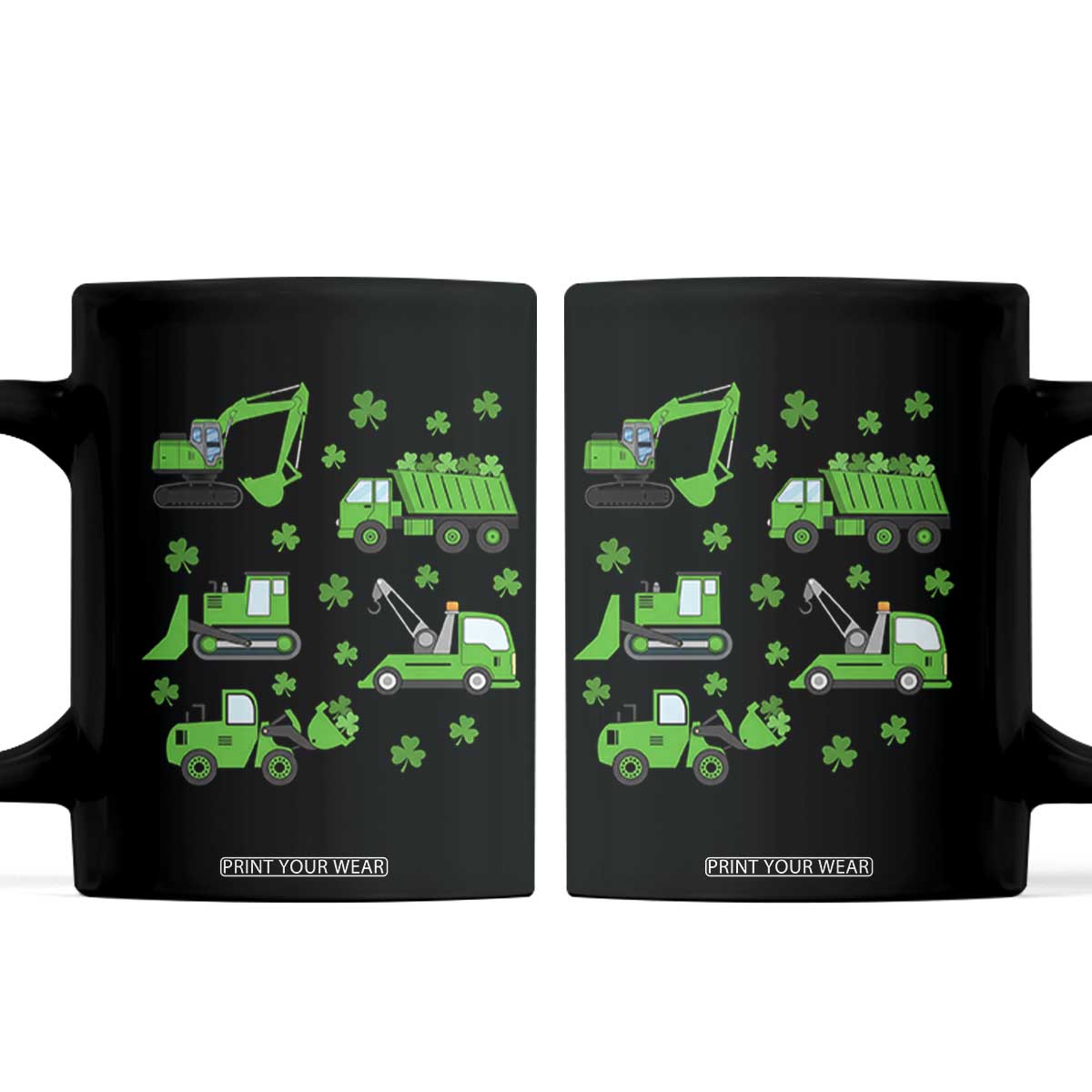 Funny St Patricks Day Construction Trucks Irish Shamrock Coffee Mug TS11 Black Print Your Wear