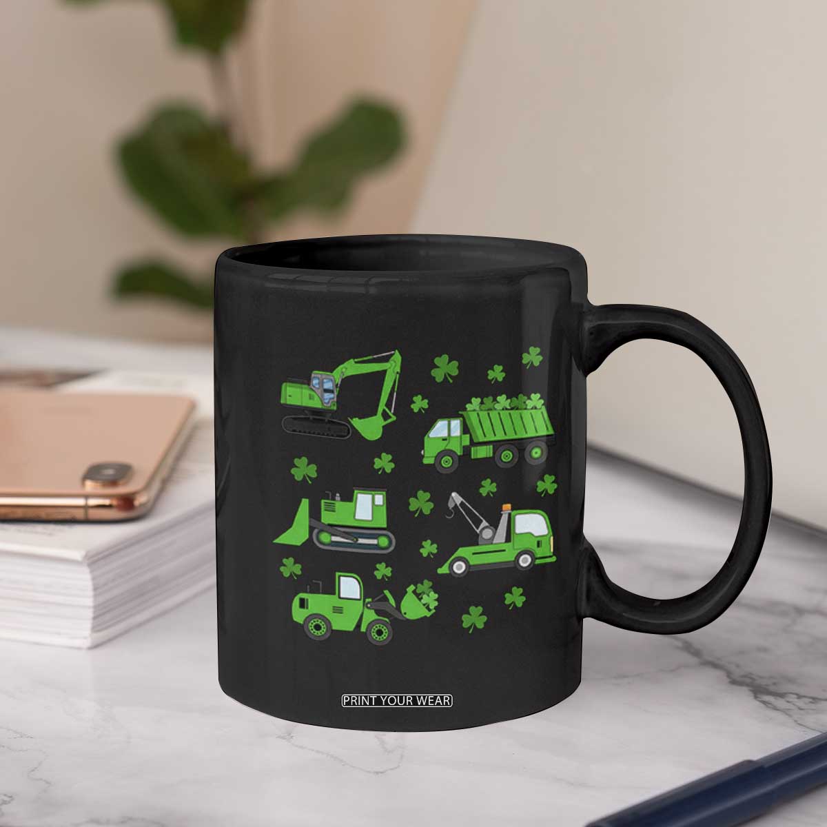 Funny St Patricks Day Construction Trucks Irish Shamrock Coffee Mug TS11 Print Your Wear