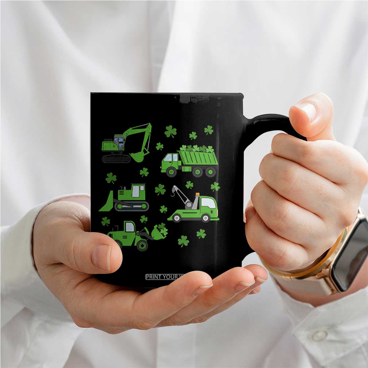 Funny St Patricks Day Construction Trucks Irish Shamrock Coffee Mug TS11 Print Your Wear
