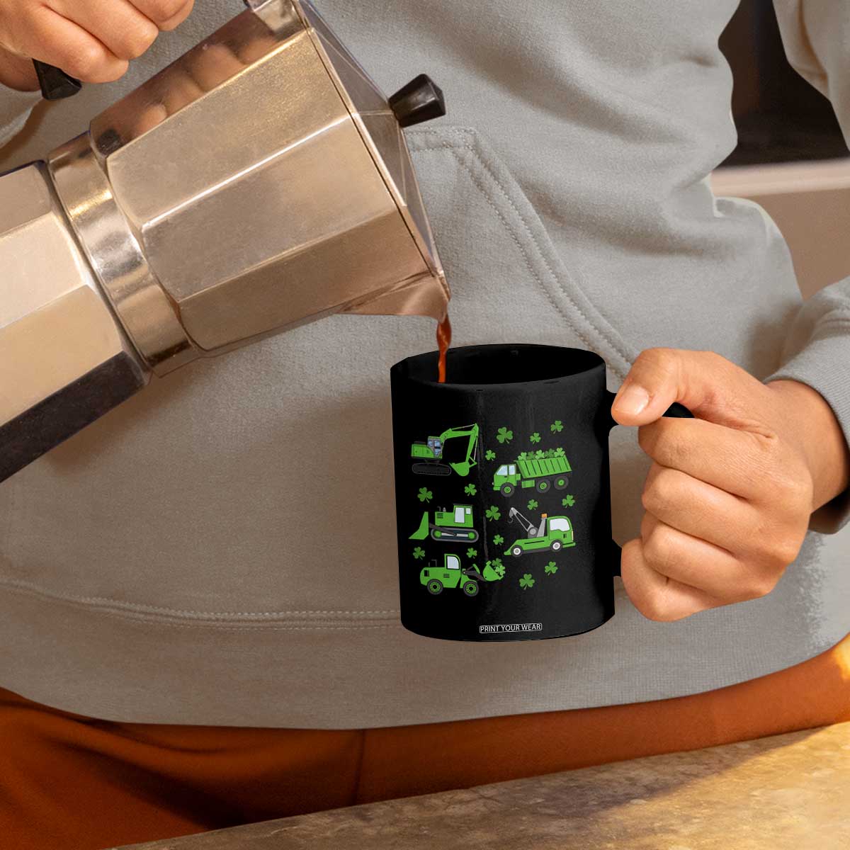 Funny St Patricks Day Construction Trucks Irish Shamrock Coffee Mug TS11 Print Your Wear