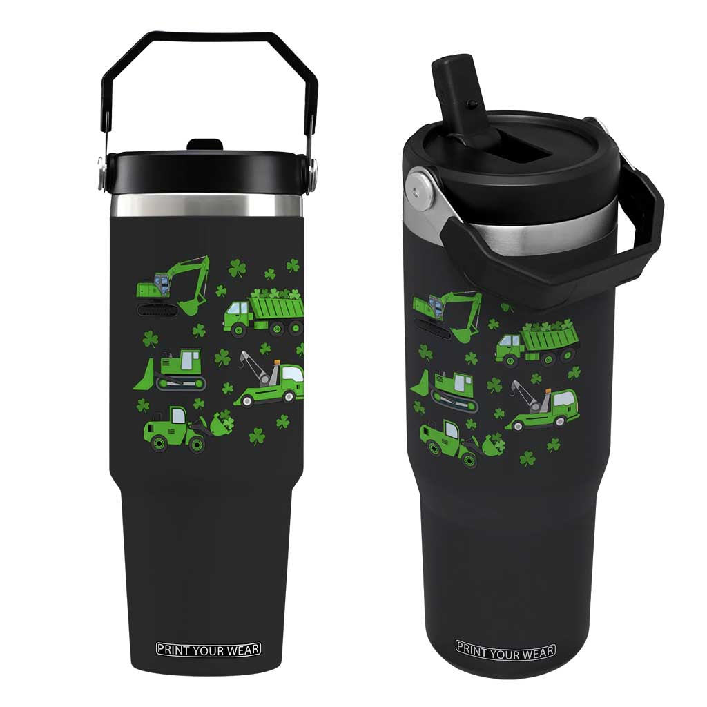 Funny St Patricks Day Construction Trucks Irish Shamrock Flip Straw Tumbler TS11 One Size: 30 oz Black Print Your Wear