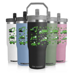 Funny St Patricks Day Construction Trucks Irish Shamrock Flip Straw Tumbler TS11 Print Your Wear