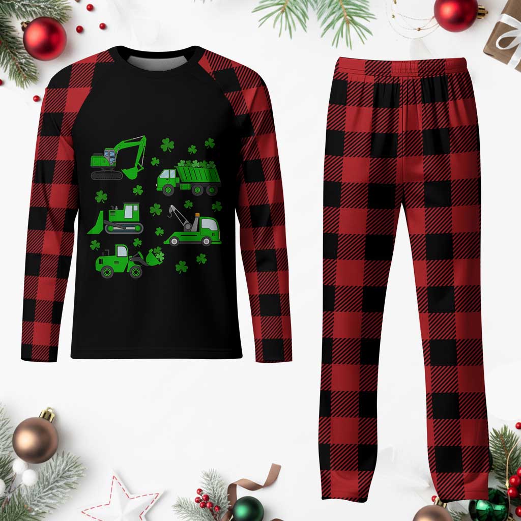 Funny St Patricks Day Construction Trucks Irish Shamrock Plaid Pajama Set TS11 Buffalo Plaid Print Your Wear