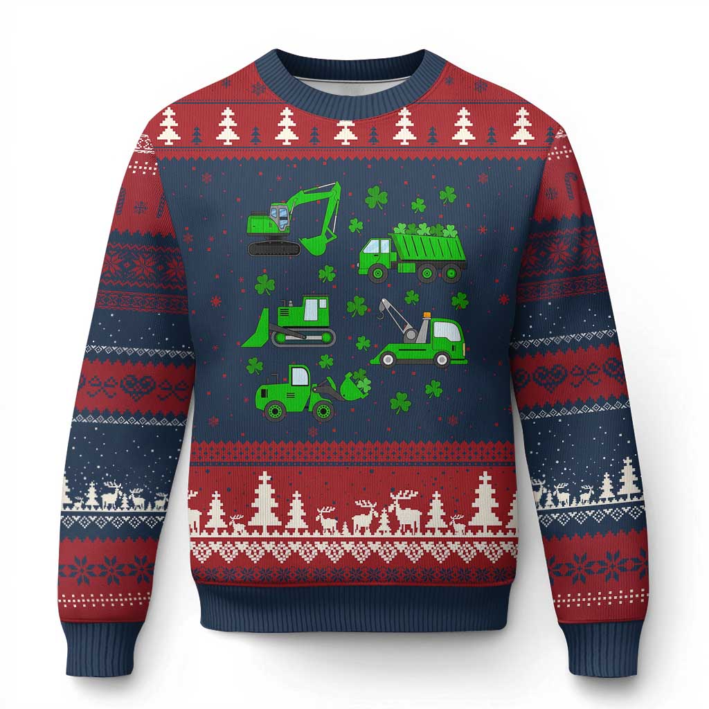 Funny St Patricks Day Construction Trucks Irish Shamrock Ugly Christmas Sweater TS11 Navy Red Print Your Wear