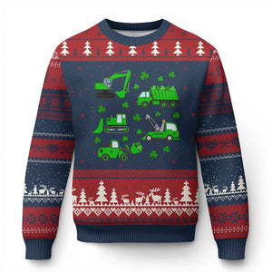 Funny St Patricks Day Construction Trucks Irish Shamrock Ugly Christmas Sweater TS11 Navy Red Print Your Wear