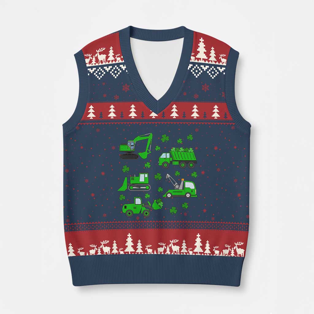 Funny St Patricks Day Construction Trucks Irish Shamrock V-Neck Knit Sweater Vest TS11 Navy Red Print Your Wear