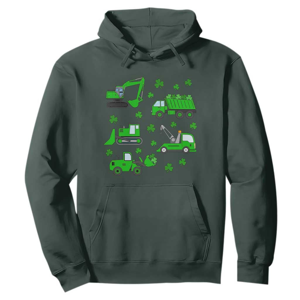 Funny St Patricks Day Construction Trucks Irish Shamrock Hoodie TS11 Dark Forest Green Print Your Wear