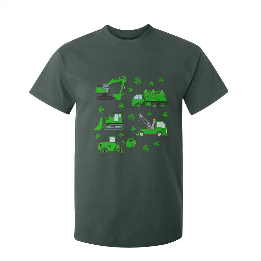 Funny St Patricks Day Construction Trucks Irish Shamrock T Shirt For Kid TS11 Dark Forest Green Print Your Wear