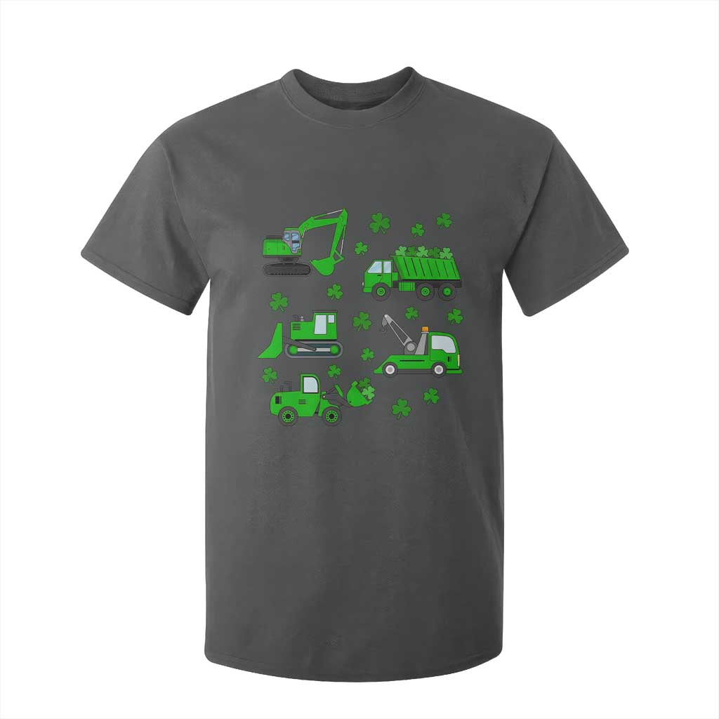 Funny St Patricks Day Construction Trucks Irish Shamrock T Shirt For Kid TS11 Dark Heather Print Your Wear